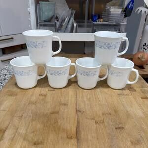 Corning Colonial Mist Set of 6 Coffee/Tea Mugs Cups 8oz Blue Floral Scroll Mug *